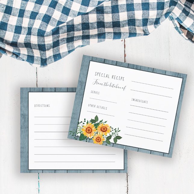 Rustic country sunflower bridal shower recipe card (Creator Uploaded)