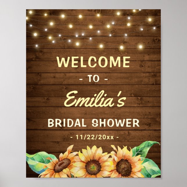 Rustic Country Sunflower Bridal Shower Welcome Poster (Front)