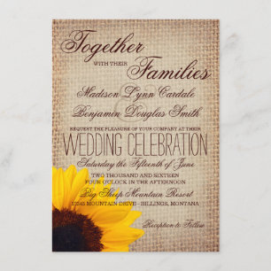Rustic Country Sunflower Burlap Wedding Invitation