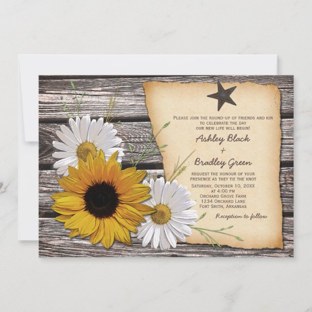 Rustic Country Sunflower Daisy Wedding Invitation (Front)