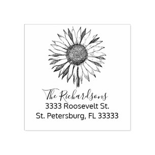 Rustic Country Sunflower Family Name Rubber Stamp
