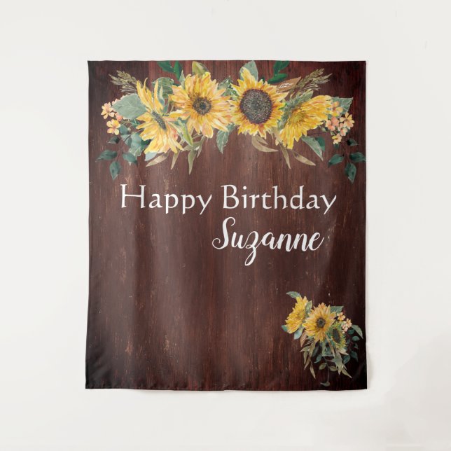Rustic Country Sunflower Happy Birthday Custom Tapestry (Front)