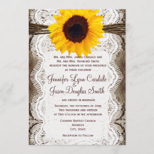 Rustic Country Sunflower Lace Twine Wedding Invite