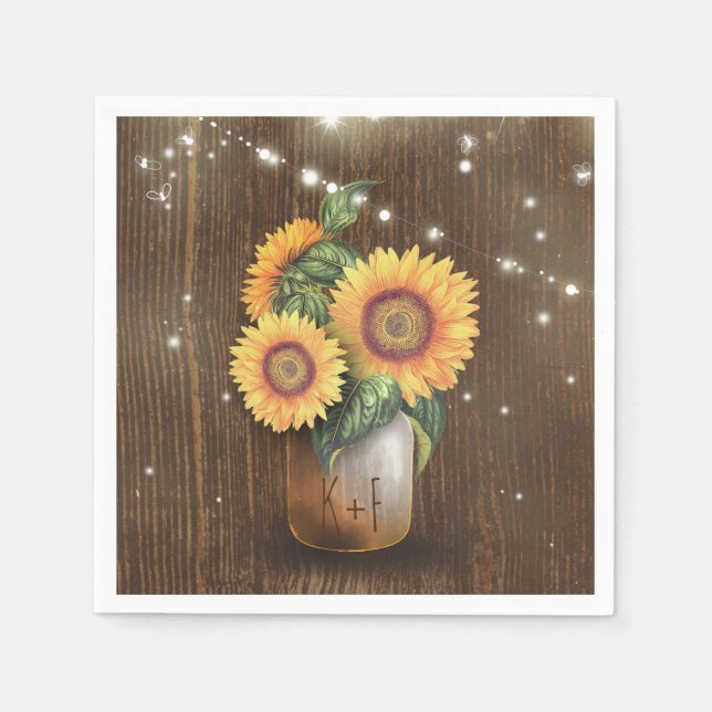 Rustic Country Sunflower Mason Jar Wedding Napkin (Front)