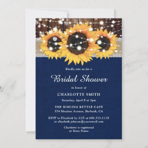 Rustic Country Sunflower Navy Blue Bridal Shower Invitation