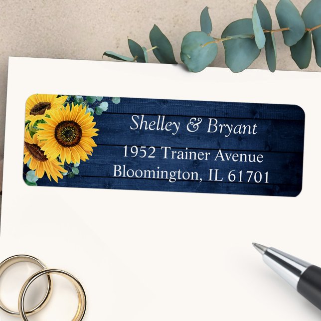 Rustic Country Sunflower Navy Blue Return Address (Creator Uploaded)