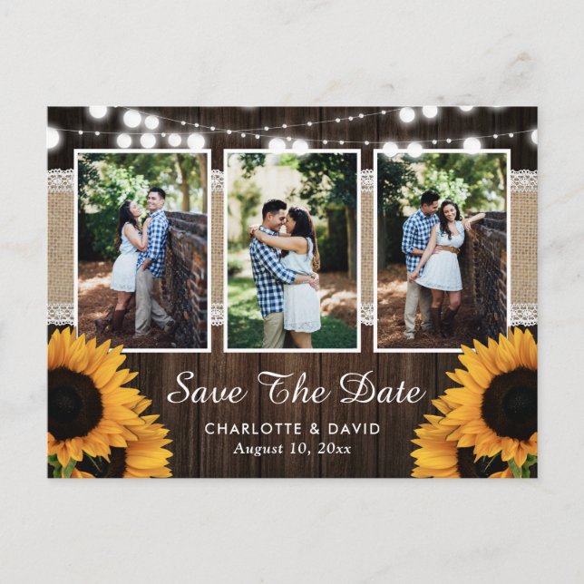 Rustic Country Sunflower Photo Save The Date Announcement Postcard (Front)