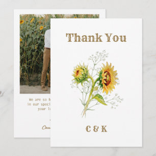 Rustic Country Sunflower Photo Thank You Card