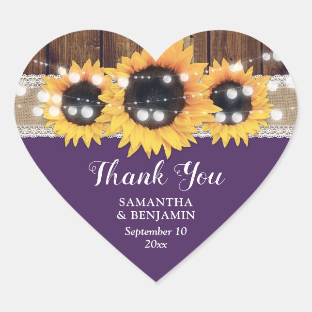 Rustic Country Sunflower Purple Wedding Stickers (Front)