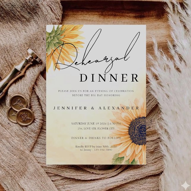 Rustic Country Sunflower Rehearsal Dinner  Invitation (Rustic Country Sunflower Rehearsal Dinner Invitation)