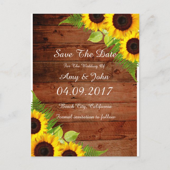 Rustic Country Sunflower Save the Date Postcard (Front)