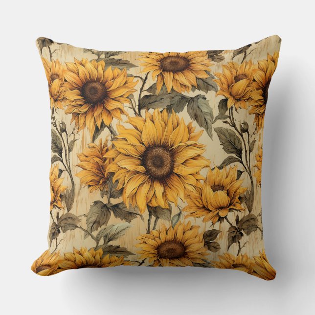 Rustic Country Sunflower Shabby Chic Flower Floral Cushion (Front)