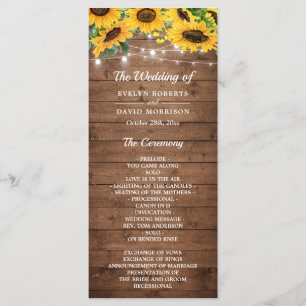 Rustic Country Sunflower String Lights Wedding Programme