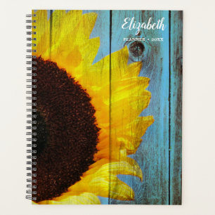 Rustic Country Sunflower Teal Wood Personalised Planner