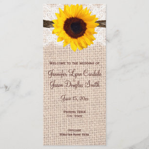 Rustic Country Sunflower Vertical Wedding Programs Programme