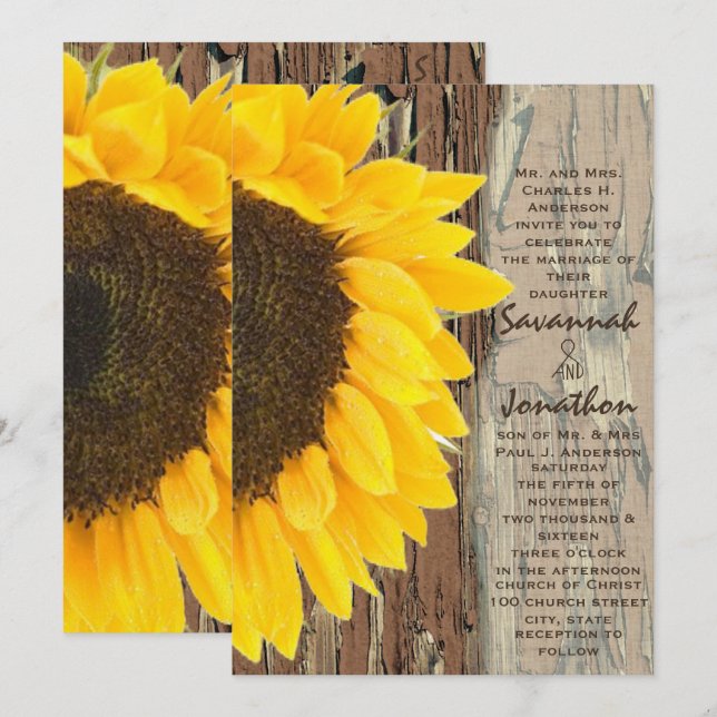 Rustic Country Sunflower Wedding Invitation (Front/Back)