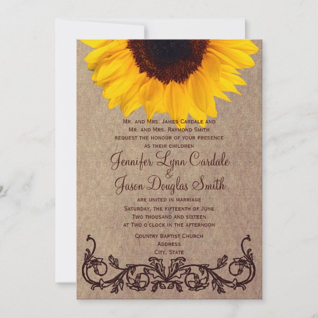 Rustic Country Sunflower Wedding Invitations (Front)