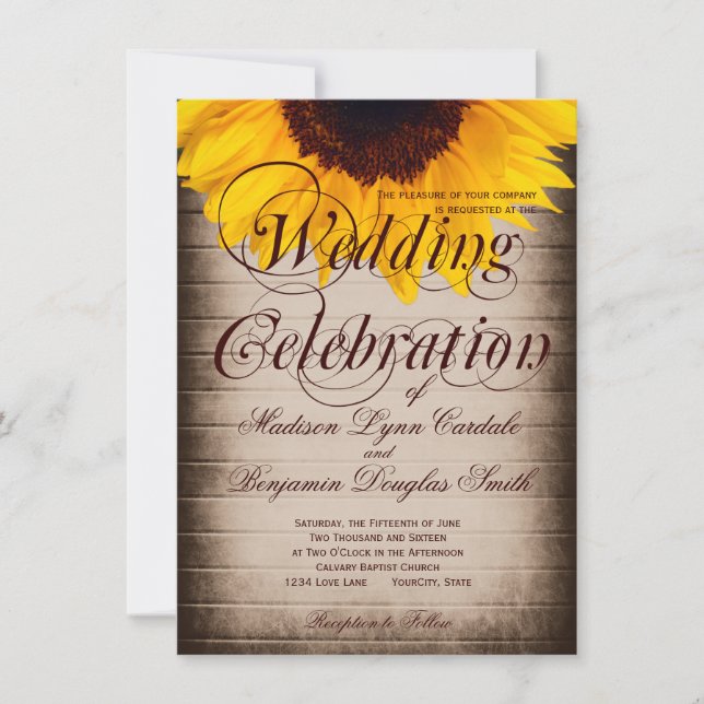 Rustic Country Sunflower Wedding Invitations (Front)