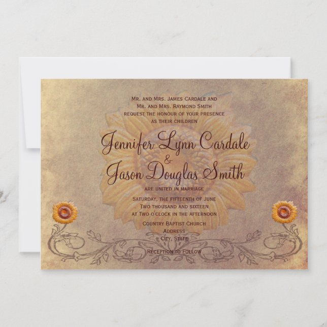 Rustic Country Sunflower Wedding Invitations (Front)