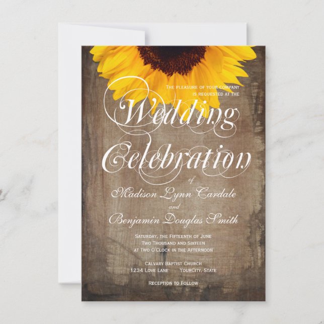 Rustic Country Sunflower Wedding Invitations (Front)