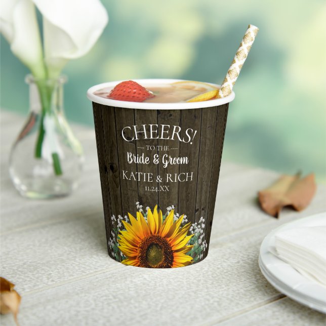 Rustic Country Sunflower Wedding Paper Cups (Insitu)