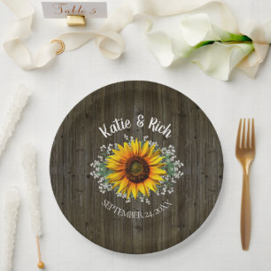 Rustic Country Sunflower Wedding Paper Plate