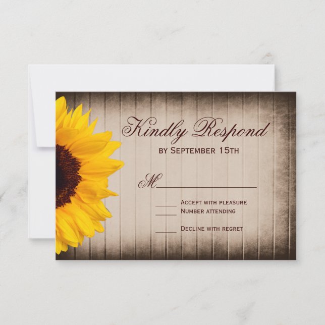 Rustic Country Sunflower Wedding RSVP Cards (Front)