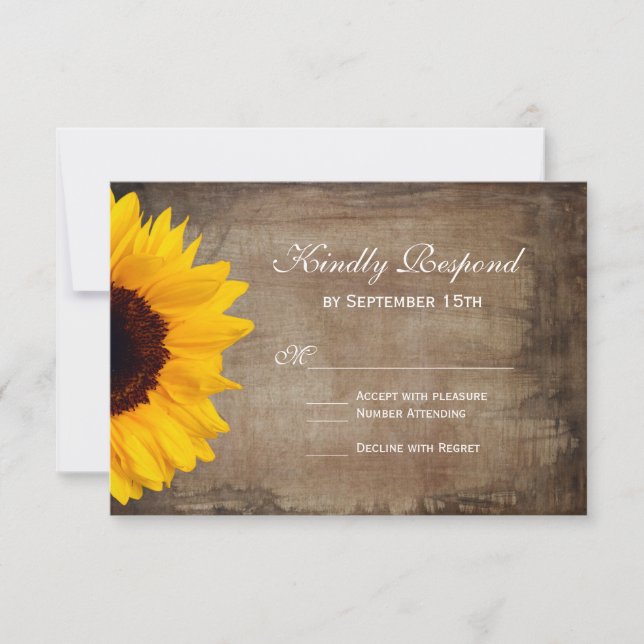 Rustic Country Sunflower Wedding RSVP Cards (Front)