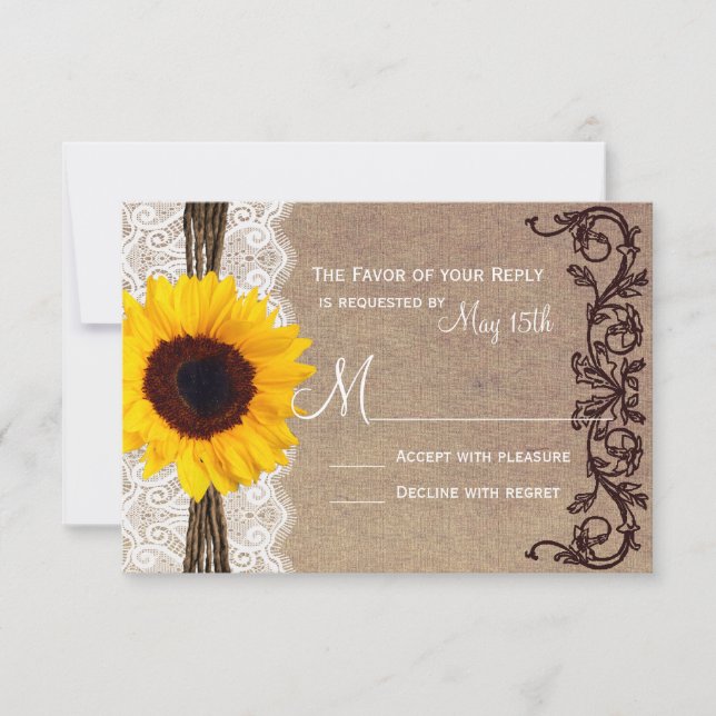 Rustic Country Sunflower Wedding RSVP Reply Cards (Front)