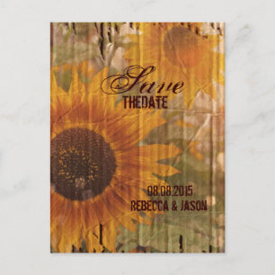 rustic country sunflower wedding save the date announcement postcard