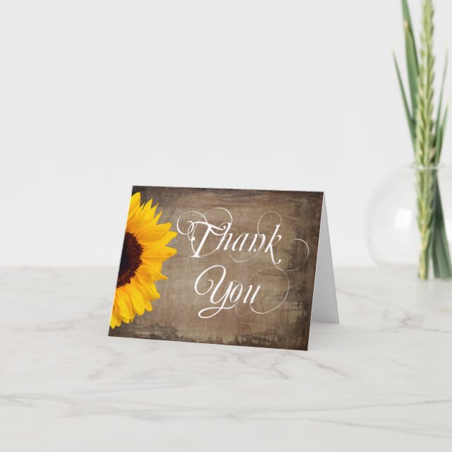 Rustic Country Sunflower Wedding Thank You Cards (Front)