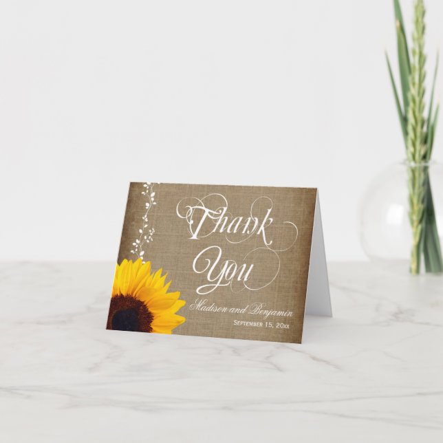 Rustic Country Sunflower Wedding Thank You Cards (Front)