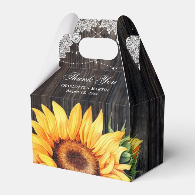 Rustic Country Sunflower Wedding Thank You Favour Box (Front Side)