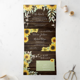 Rustic Country Sunflower Wedding Tri-Fold Invitation