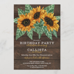 Rustic Country Sunflower Wood Watercolor Birthday Invitation