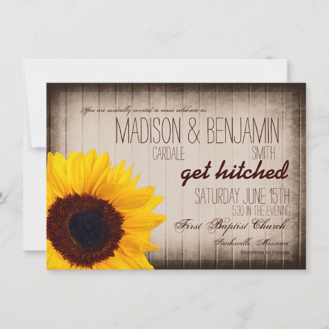Rustic Country Sunflower Wood Wedding Invitations (Front)