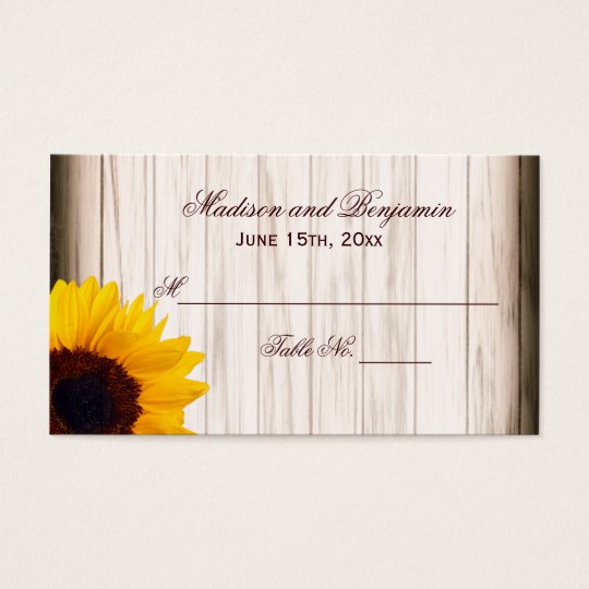Rustic Country Sunflower Wood Wedding Place Cards