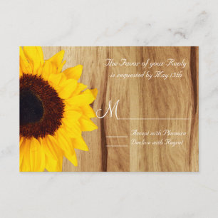Rustic Country Sunflower Wood Wedding RSVP Cards