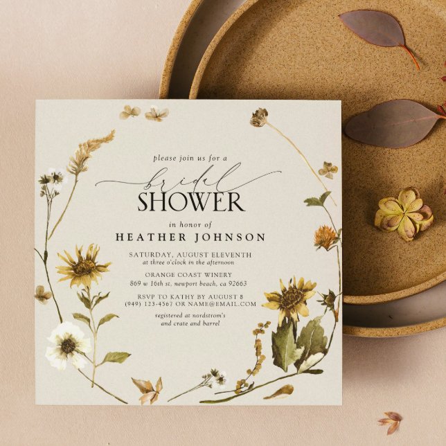Rustic Country Sunflower Wreath Bridal Shower Invitation (Easy to personalize sunflower fall bridal shower invitation.)