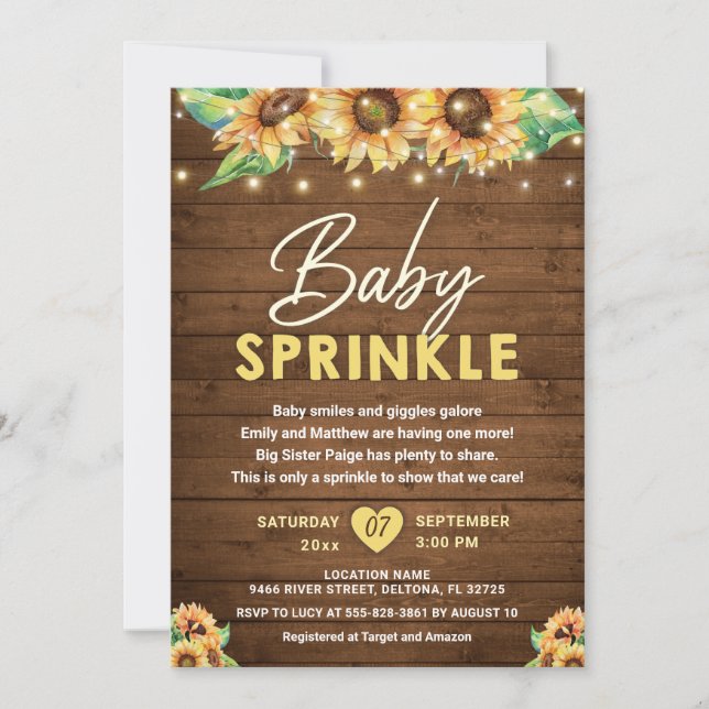 Rustic Country Sunflower Yellow Fall Baby Sprinkle Invitation (Front)