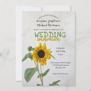 Rustic Country Sunflower / Yellow & Green Wedding Invitation