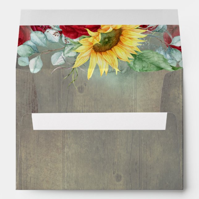 Rustic Country Sunflowers and Burgundy Red Flowers Envelope (Back (Bottom))