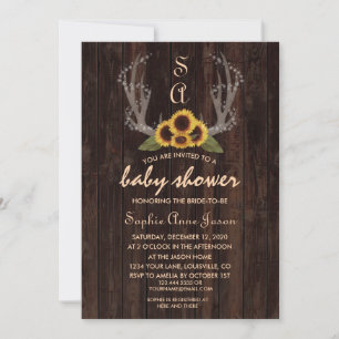 Rustic Country Sunflowers Antlers Baby Shower Invitation