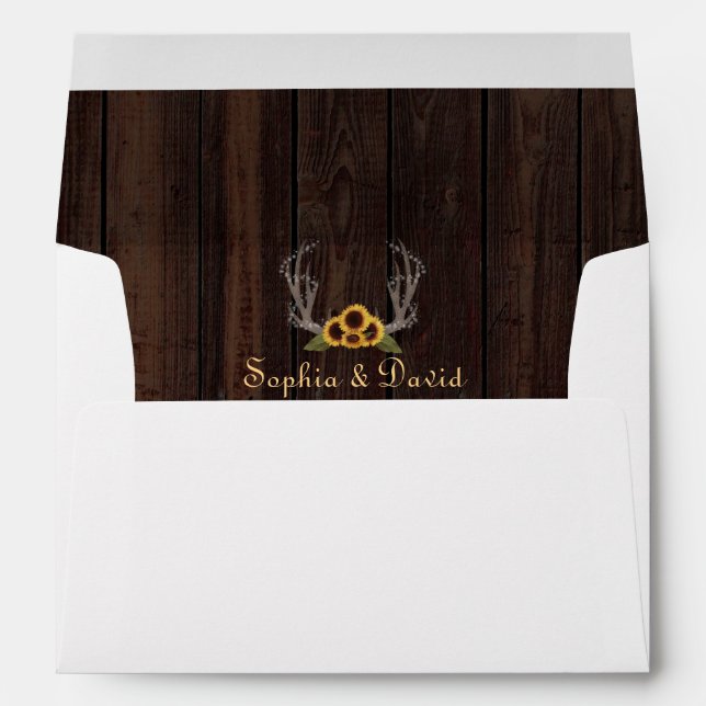Rustic Country Sunflowers Antlers Wedding Envelopes (Back (Bottom))