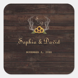 Rustic Country Sunflowers Antlers Wedding Square Sticker