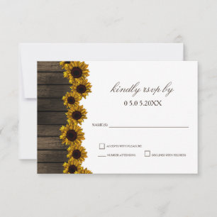 Rustic Country Sunflowers Barn Wood Wedding rsvp Card