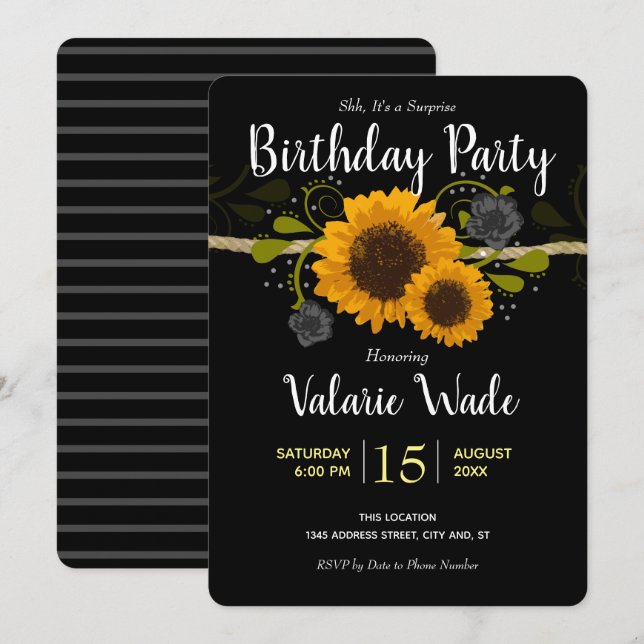 Rustic Country Sunflowers Birthday Party Invitation (Front/Back)