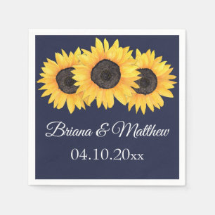 Rustic Country Sunflowers Blue Cocktail Napkin