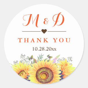 Rustic Country Sunflowers Bouquet Wedding Favour Classic Round Sticker