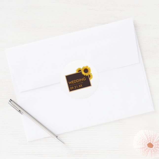Rustic Country Sunflowers - Floral Wedding Classic Round Sticker (Envelope)